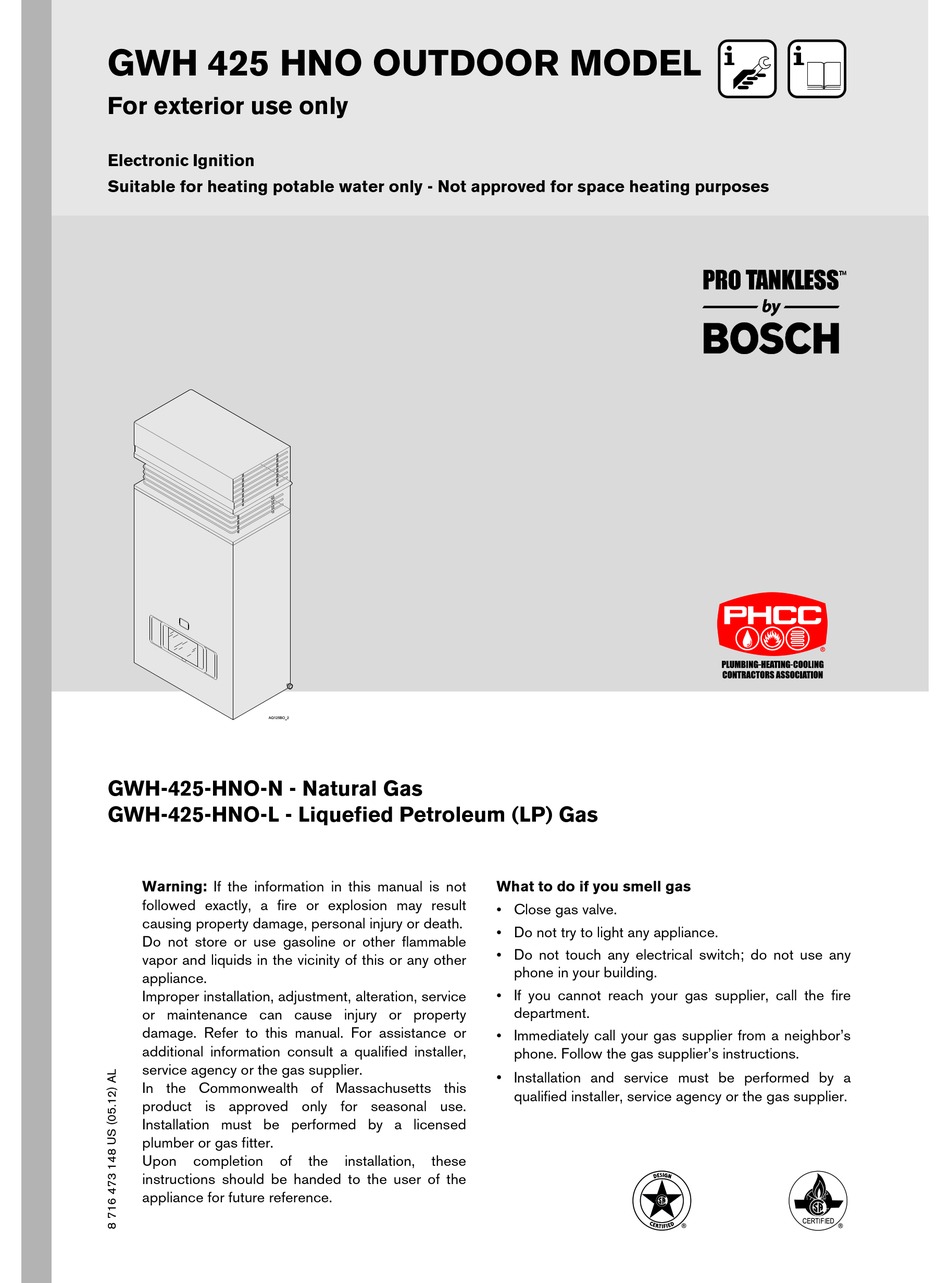 BOSCH PRO TANKLESS GWH 425 HNO N INSTRUCTIONS FOR USE MANUAL Pdf