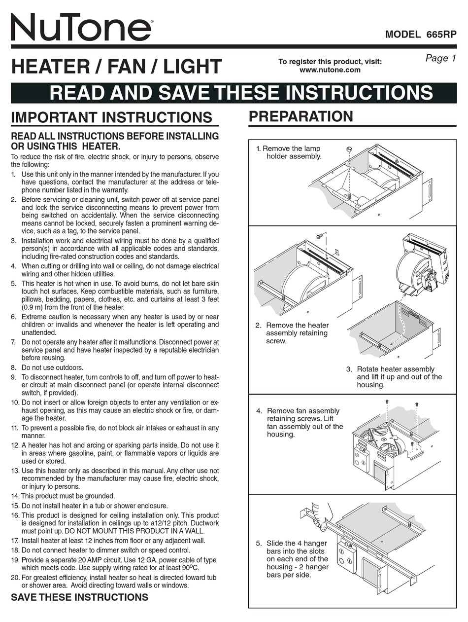 NUTONE 665RP INSTALLATION MANUAL Pdf Download | ManualsLib