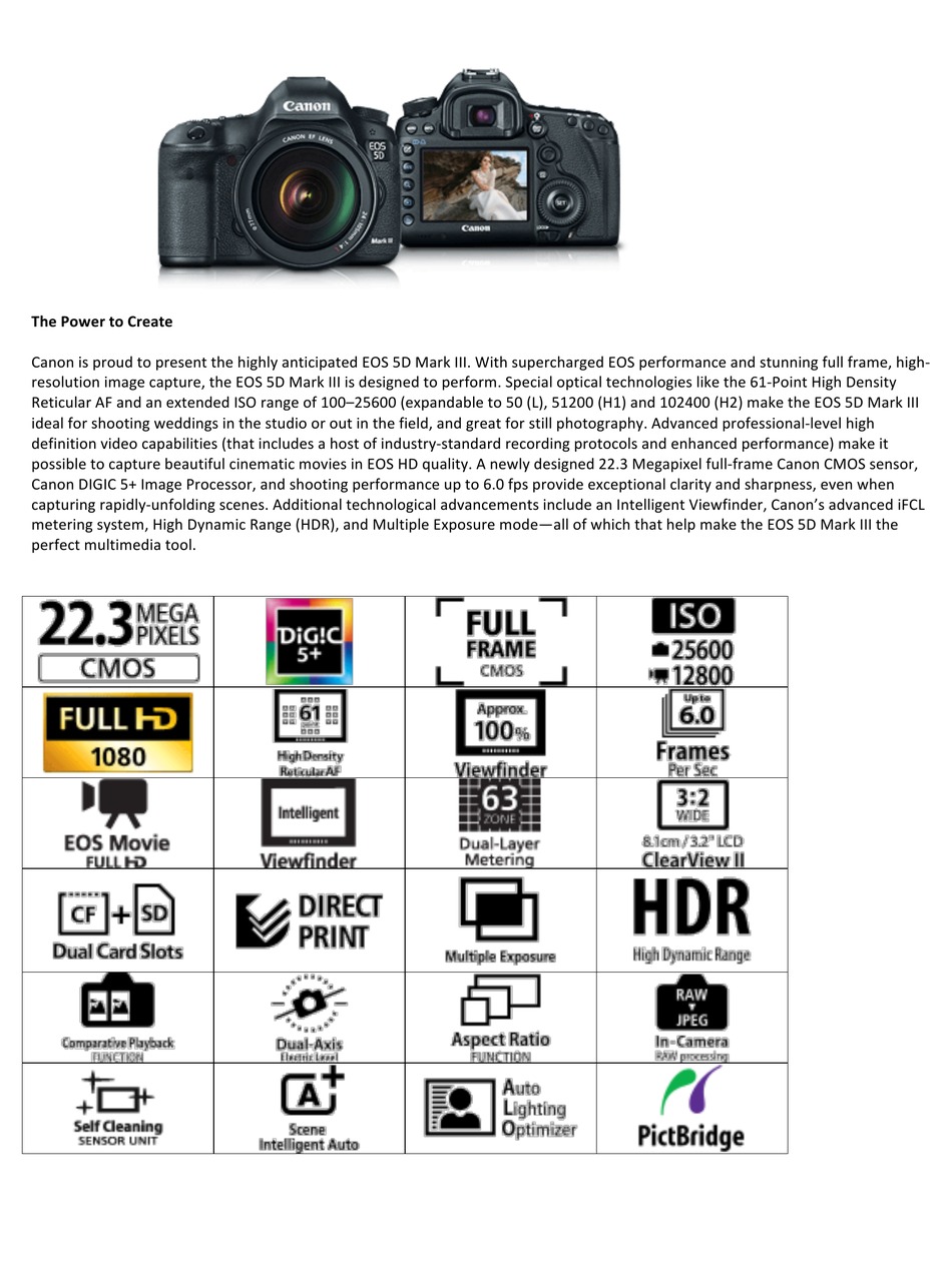 #1 Canon EOS 5D Mark III Digital Camera Instruction Manual User Guide 