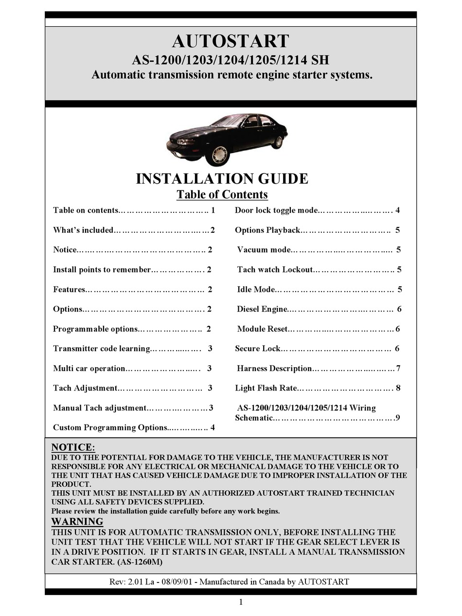 AUTOSTART AS1200 SH INSTALLATION MANUAL Pdf Download ManualsLib