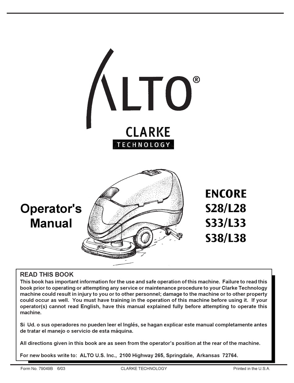Clarke Encore L2426 Parts Manual