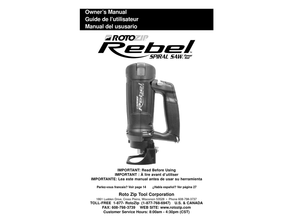 ROTO ZIP TOOL REBEL OWNER'S MANUAL Pdf Download ManualsLib