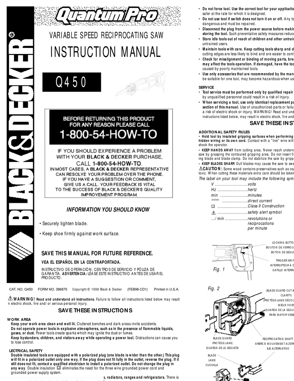 BLACK DECKER Q450 INSTRUCTION MANUAL Pdf Download ManualsLib