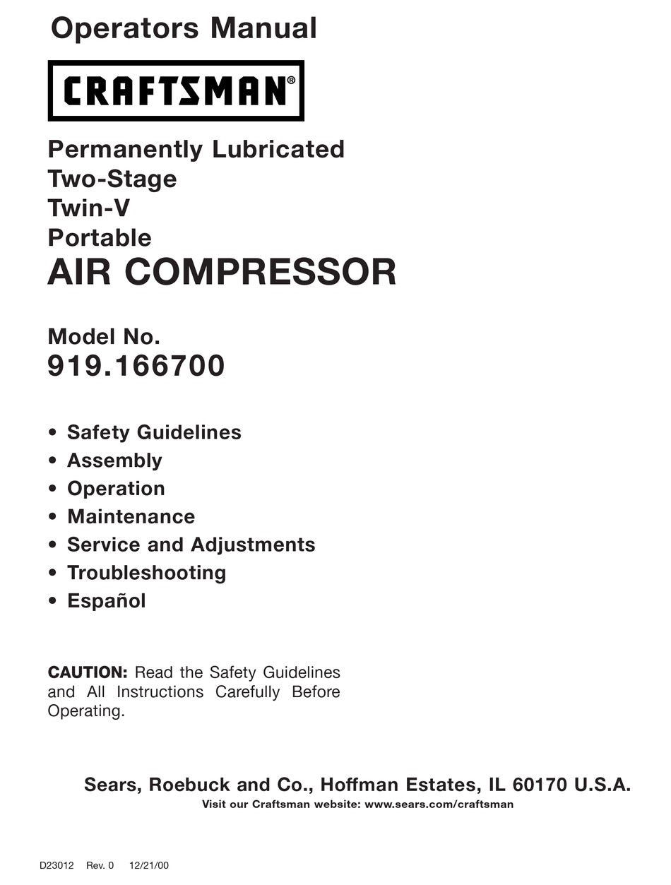 CRAFTSMAN 919.166700 OPERATOR'S MANUAL Pdf Download | ManualsLib