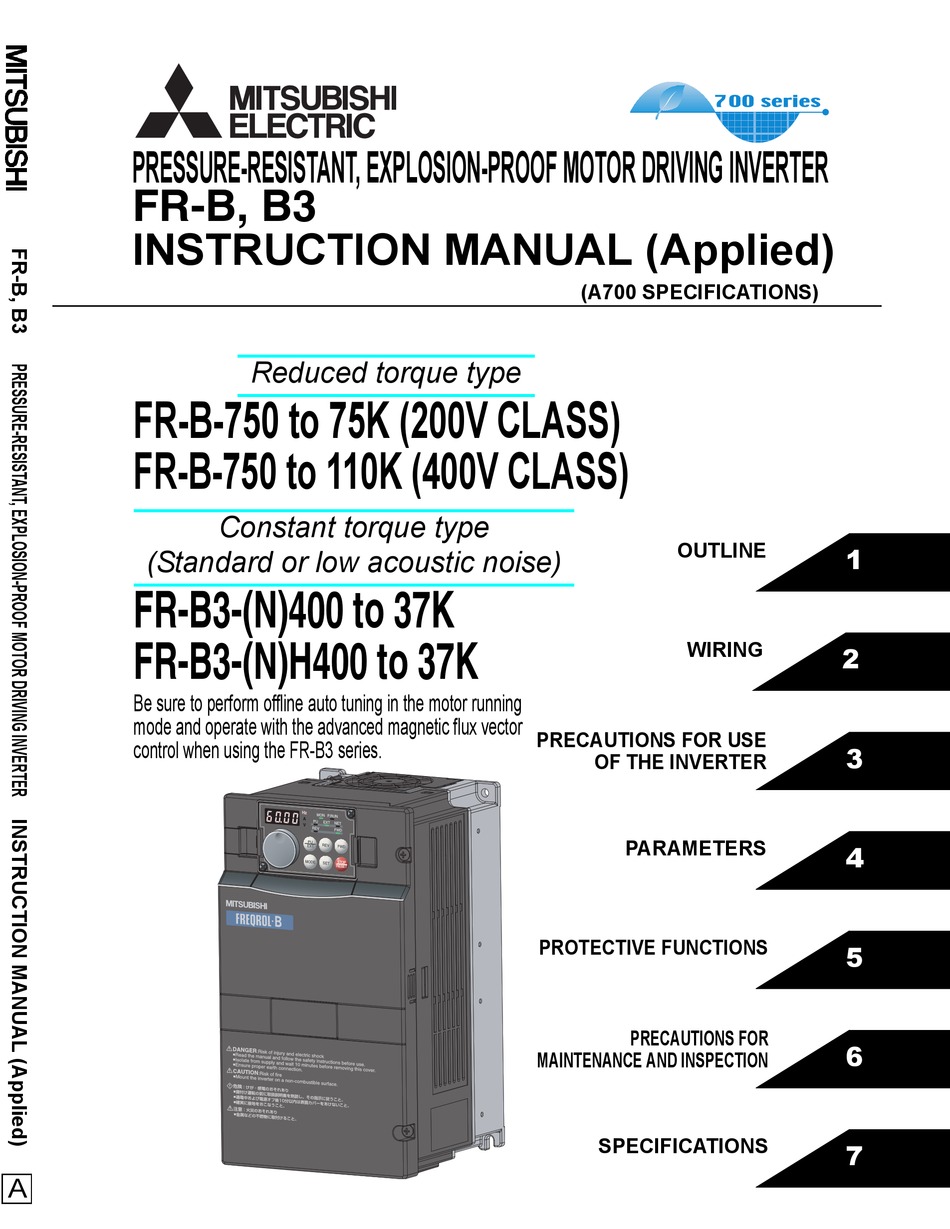 MITSUBISHI ELECTRIC FR-B-750 TO 75K INSTRUCTION MANUAL Pdf