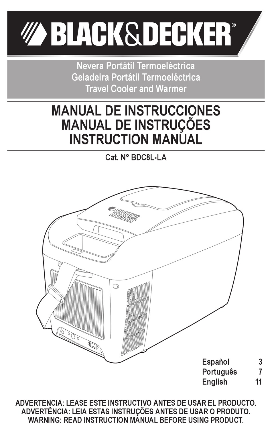 BLACK & DECKER - NEVERA CAMPING PORTÁTIL TERMOELÉCTRICA 8L 12V