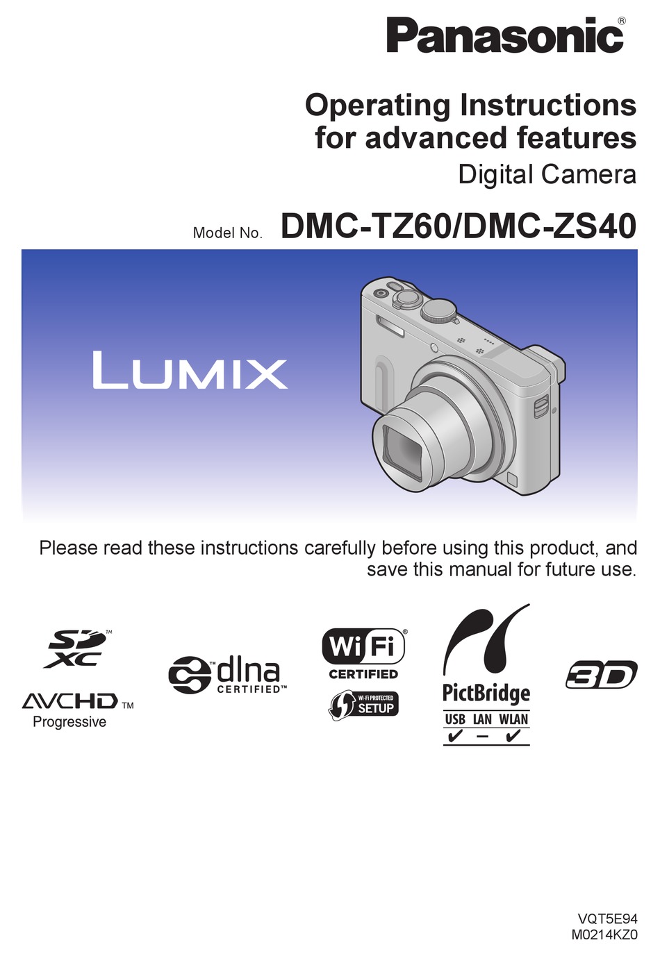 PANASONIC LUMIX DMC-ZS40 OPERATING INSTRUCTIONS MANUAL Pdf Download