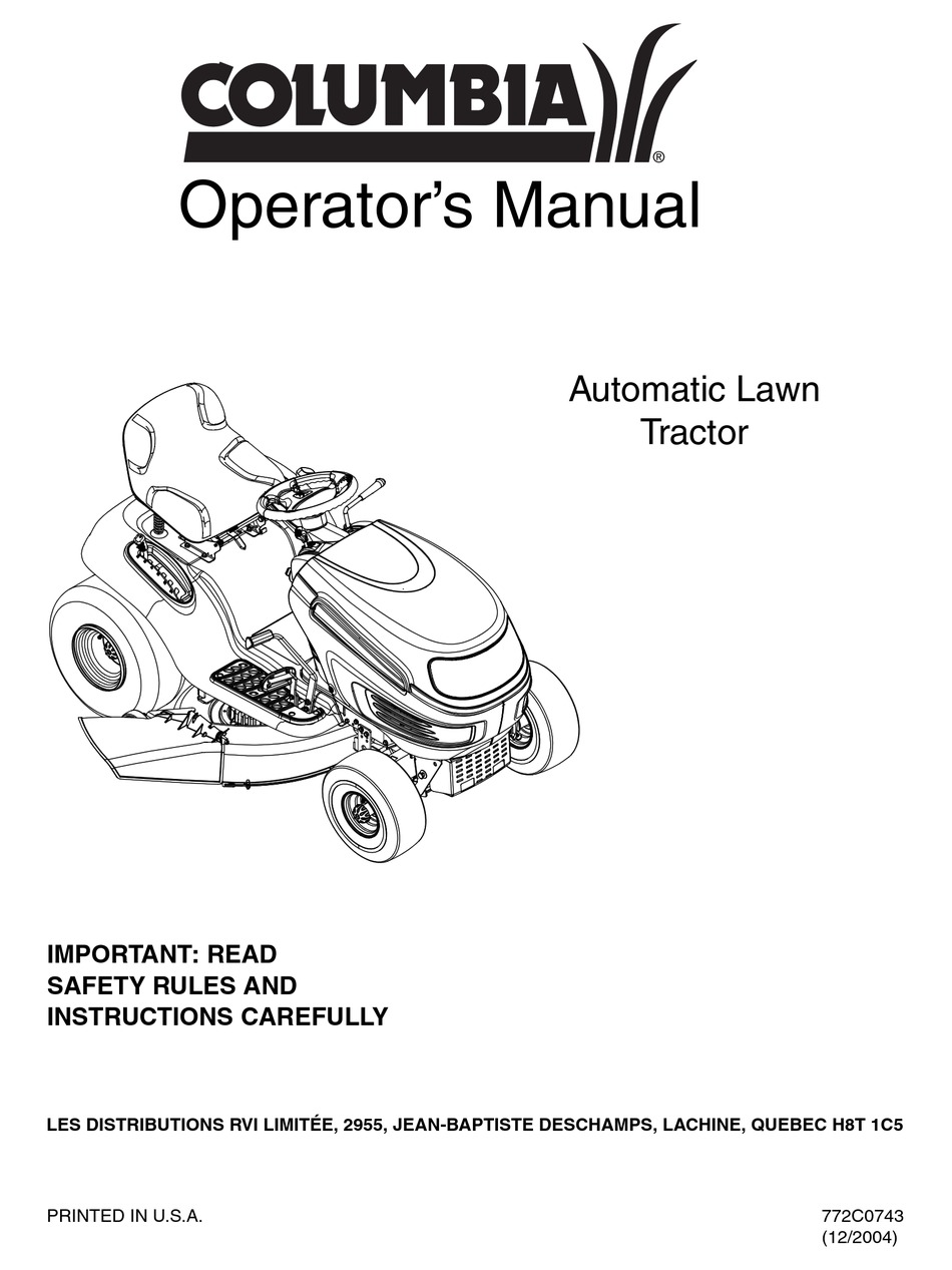 COLUMBIA AUTOMATIC LAWN TRACTOR OPERATOR'S MANUAL Pdf Download | ManualsLib