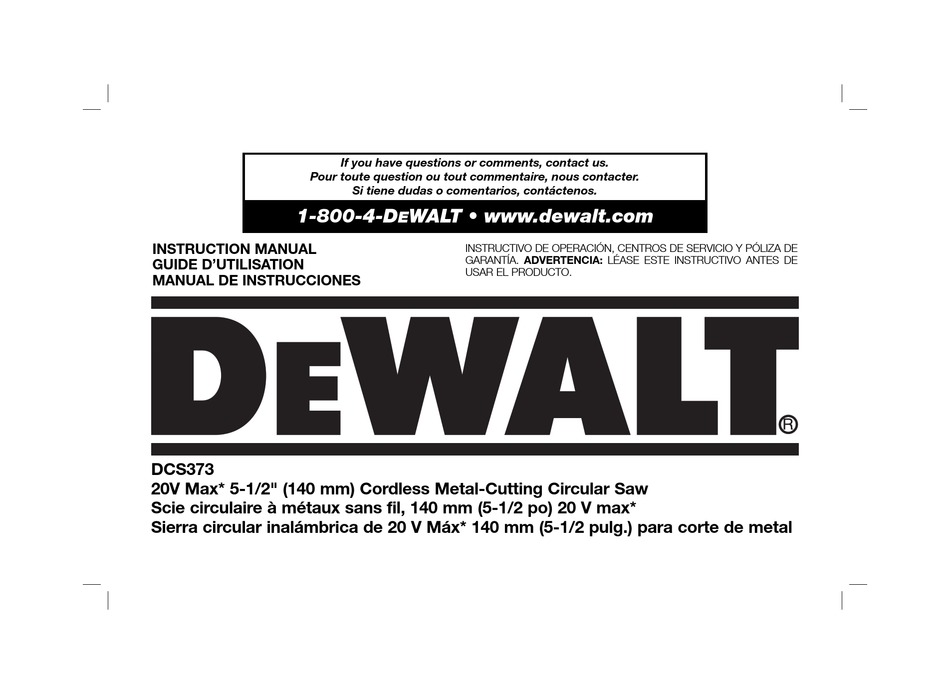 DEWALT DCS373 INSTRUCTION MANUAL Pdf Download | ManualsLib