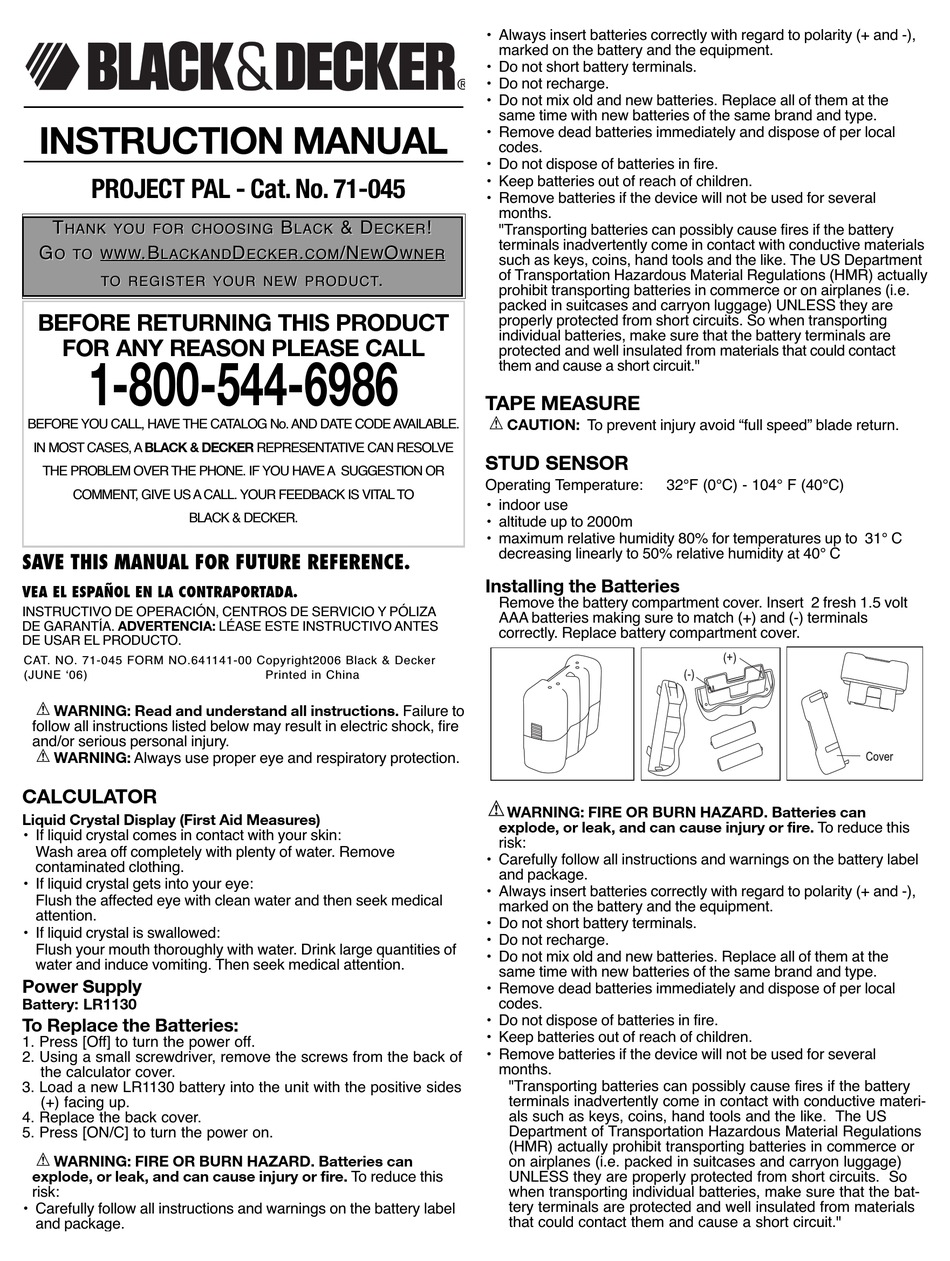 User manual Black & Decker WM1000B (English - 2 pages)