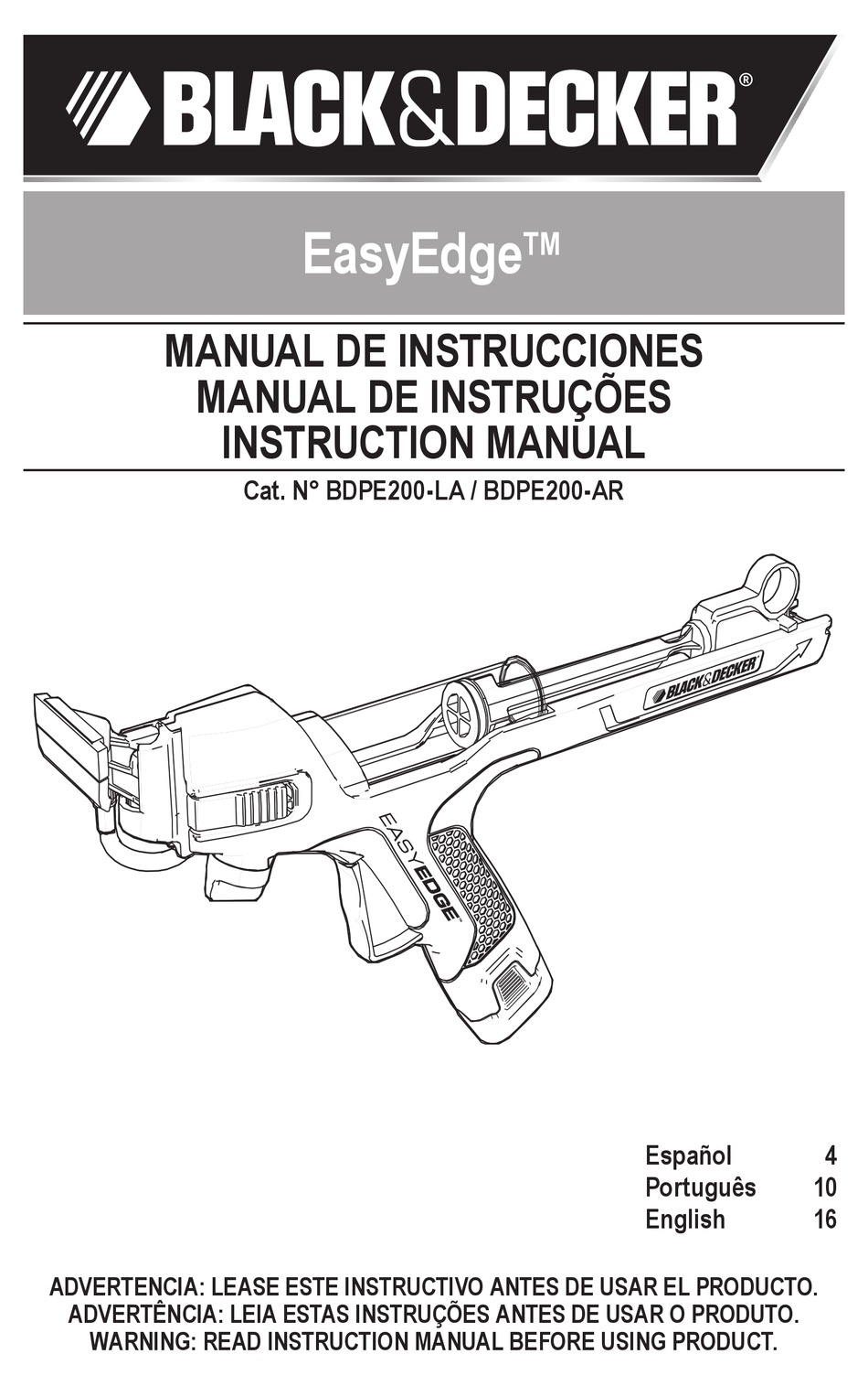 BLACK DECKER EASYEDGE BDPE200 AR INSTRUCTION MANUAL Pdf Download