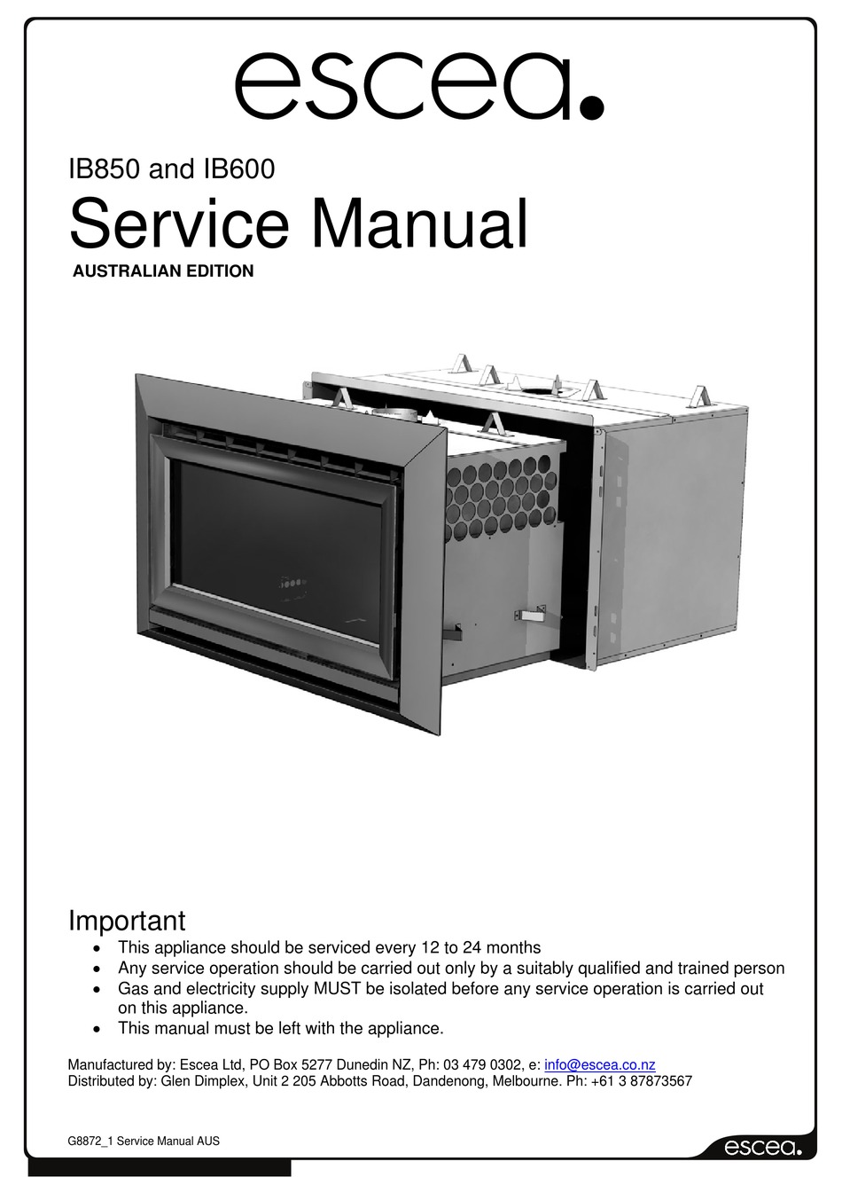 Escea Ib850 Service Manual Pdf Download Manualslib