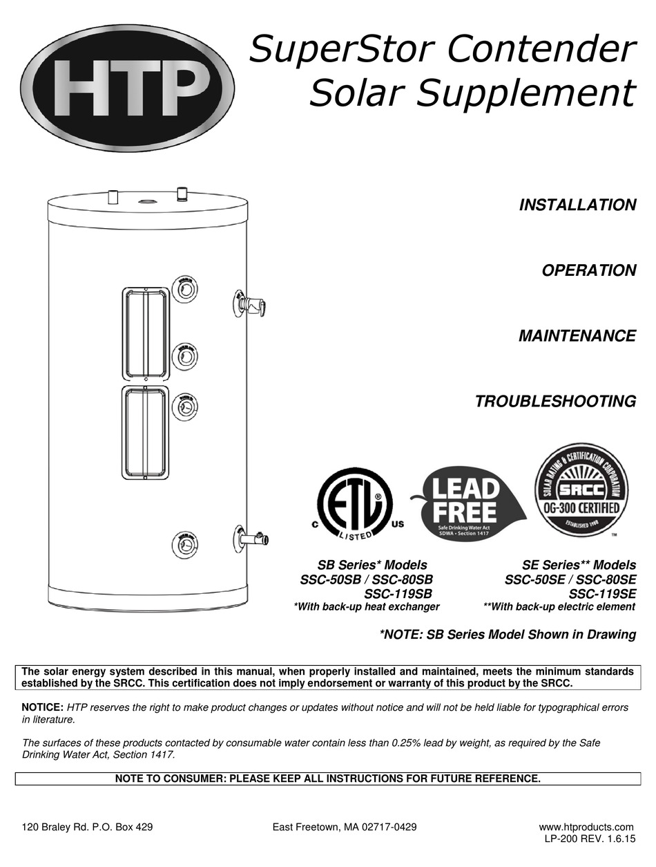 HTP SUPERSTOR CONTENDER SSC-50SB INSTALLATION & OPERATION MANUAL Pdf ...