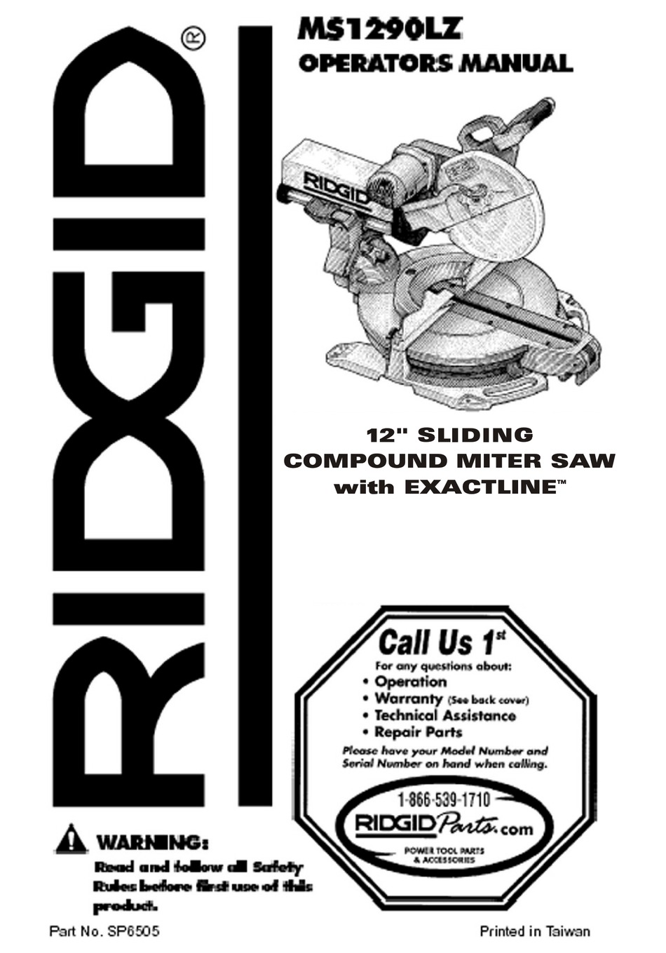 RIDGID MS1290LZ OPERATOR'S MANUAL Pdf Download ManualsLib