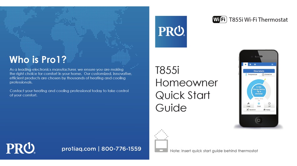 PRO1 IAQ T855I QUICK START MANUAL Pdf Download | ManualsLib