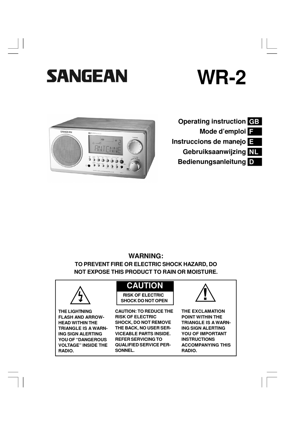 SANGEAN WR2 OPERATING INSTRUCTIONS MANUAL Pdf Download ManualsLib
