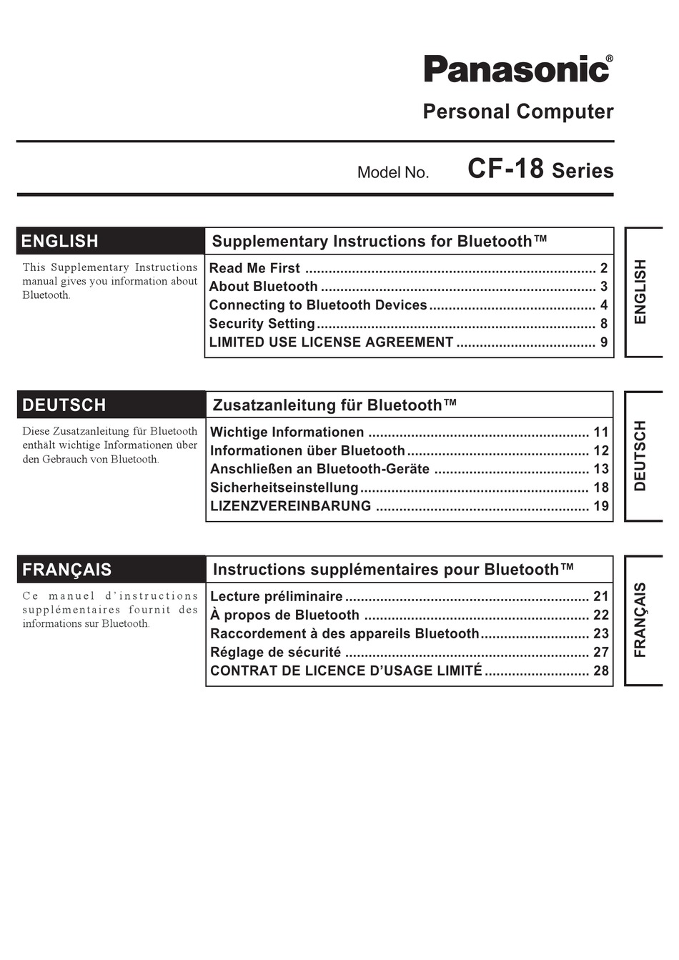 PANASONIC CF18 SERIES SUPPLEMENTARY INSTRUCTIONS MANUAL Pdf Download ManualsLib