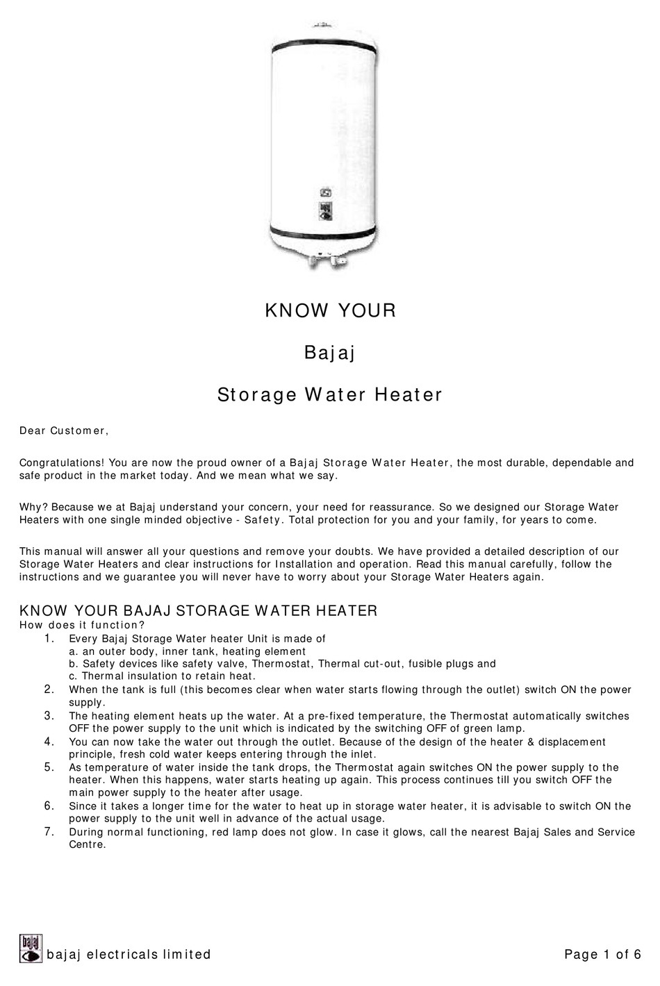 BAJAJ STORAGE WATER HEATER USER MANUAL Pdf Download ManualsLib