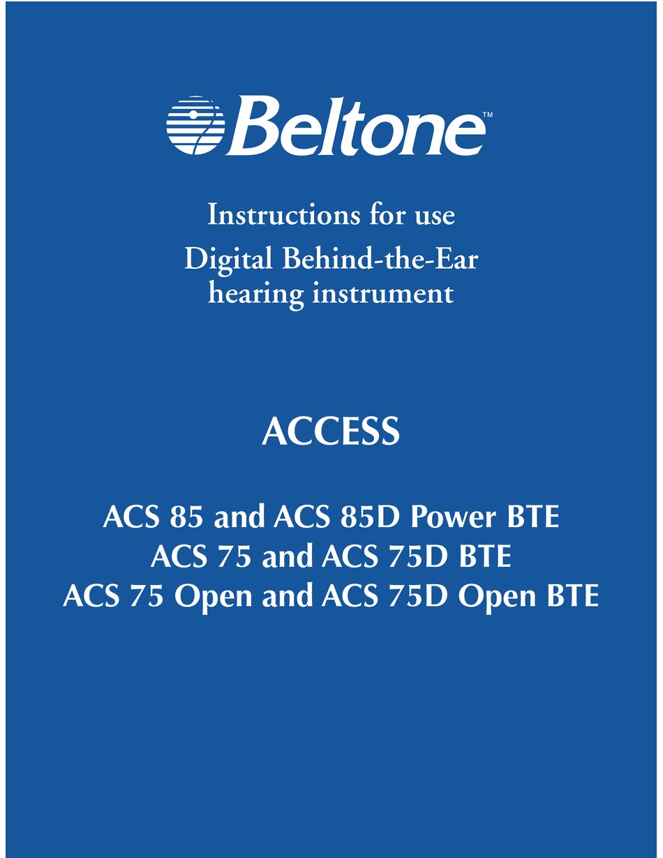 BELTONE ACS 85 INSTRUCTIONS FOR USE MANUAL Pdf Download ManualsLib