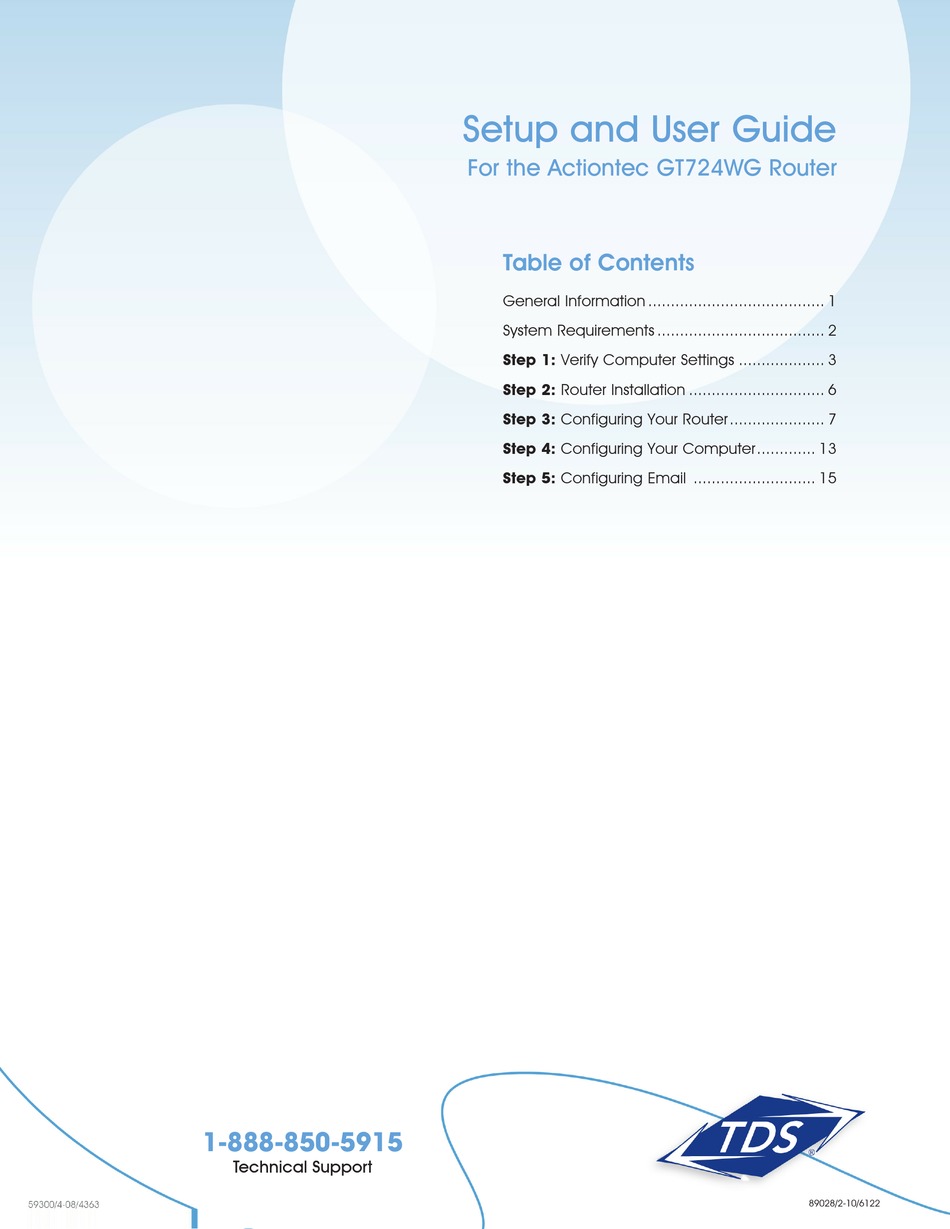 ACTIONTEC GT724WG SETUP AND USER MANUAL Pdf Download | ManualsLib