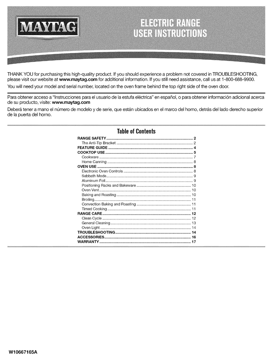 MAYTAG ELECTRIC RANGE USER INSTRUCTION Pdf Download | ManualsLib