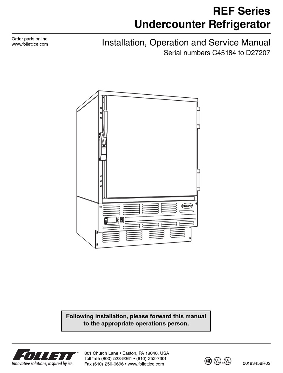 FOLLETT REF SERIES INSTALLATION & SERVICE MANUAL Pdf Download ManualsLib