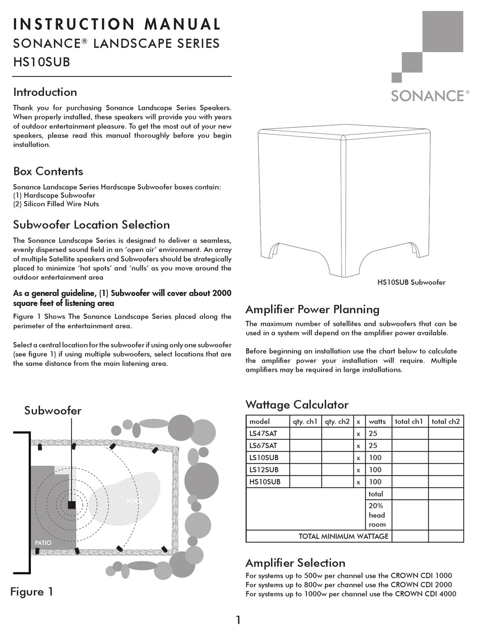 sonance hs10sub