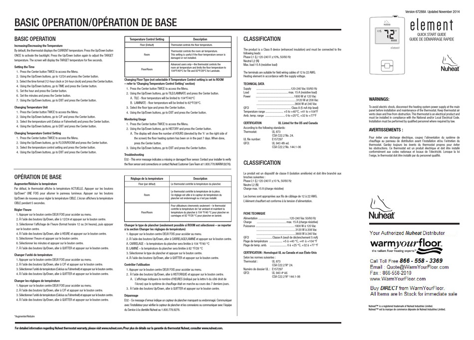 NUHEAT ELEMENT QUICK START MANUAL Pdf Download ManualsLib