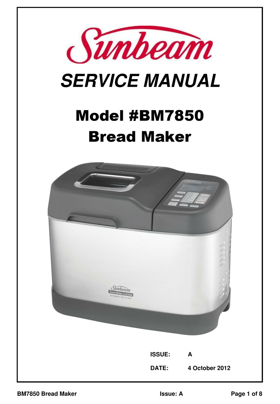 Sunbeam Bm7850 Service Manual Pdf Download | Manualslib