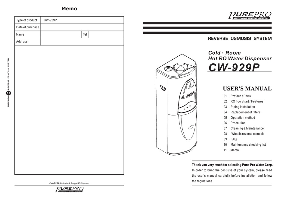 PUREPRO CW929P USER MANUAL Pdf Download ManualsLib