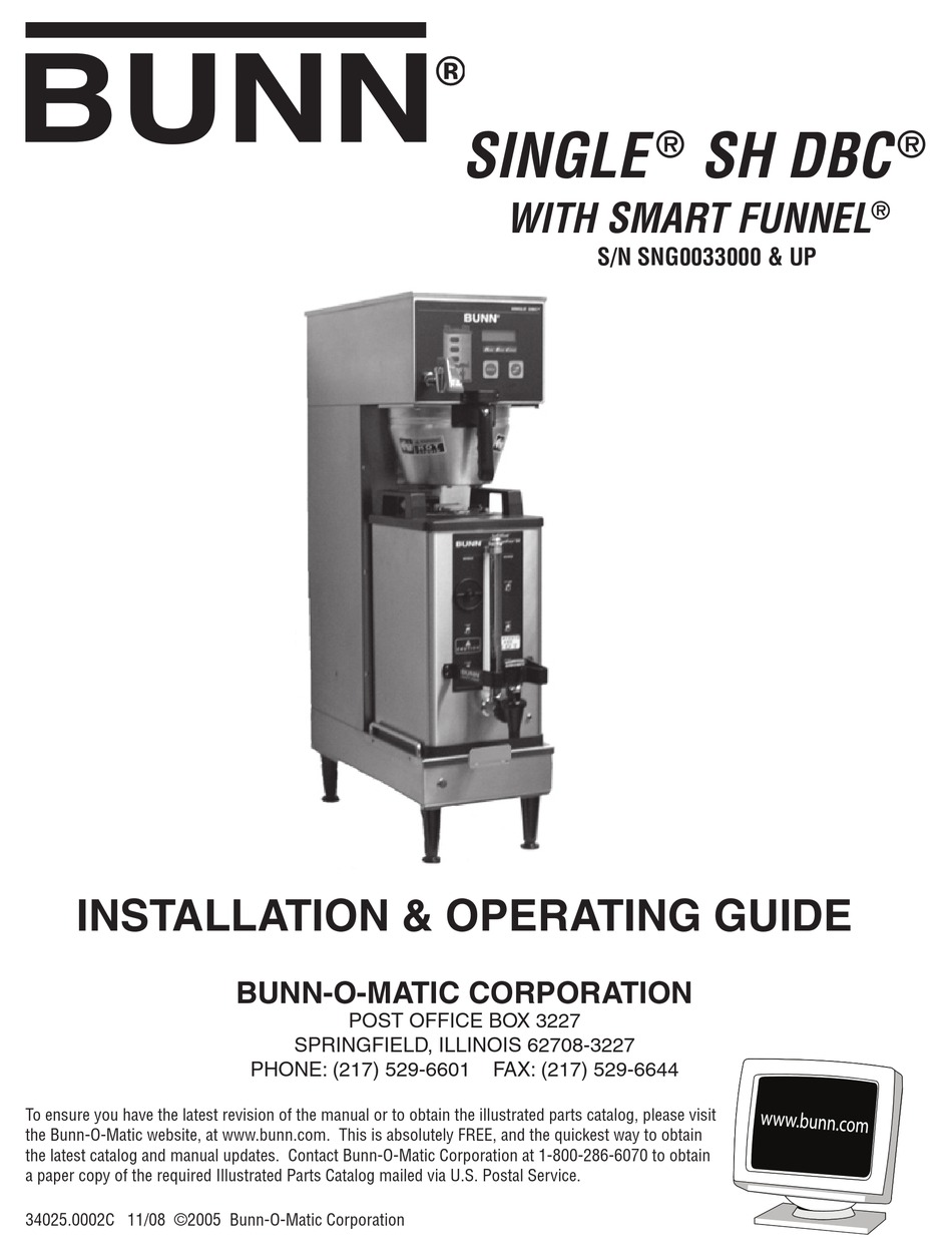 BUNN SINGLE SH DBC OPERATING MANUAL Pdf 