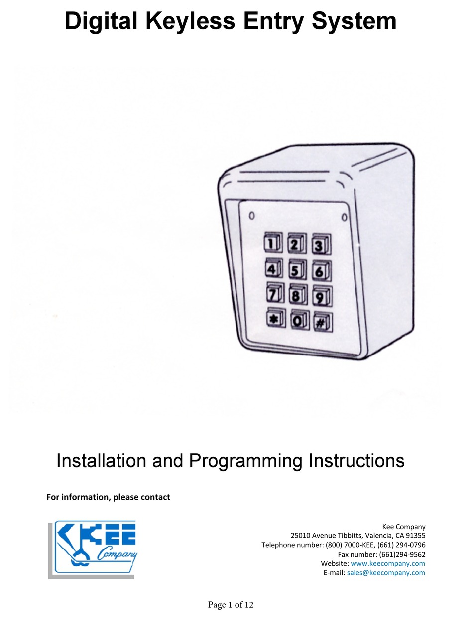LINEAR DIGITAL KEYLESS ENTRY SYSTEM INSTALLATION AND PROGRAMMING