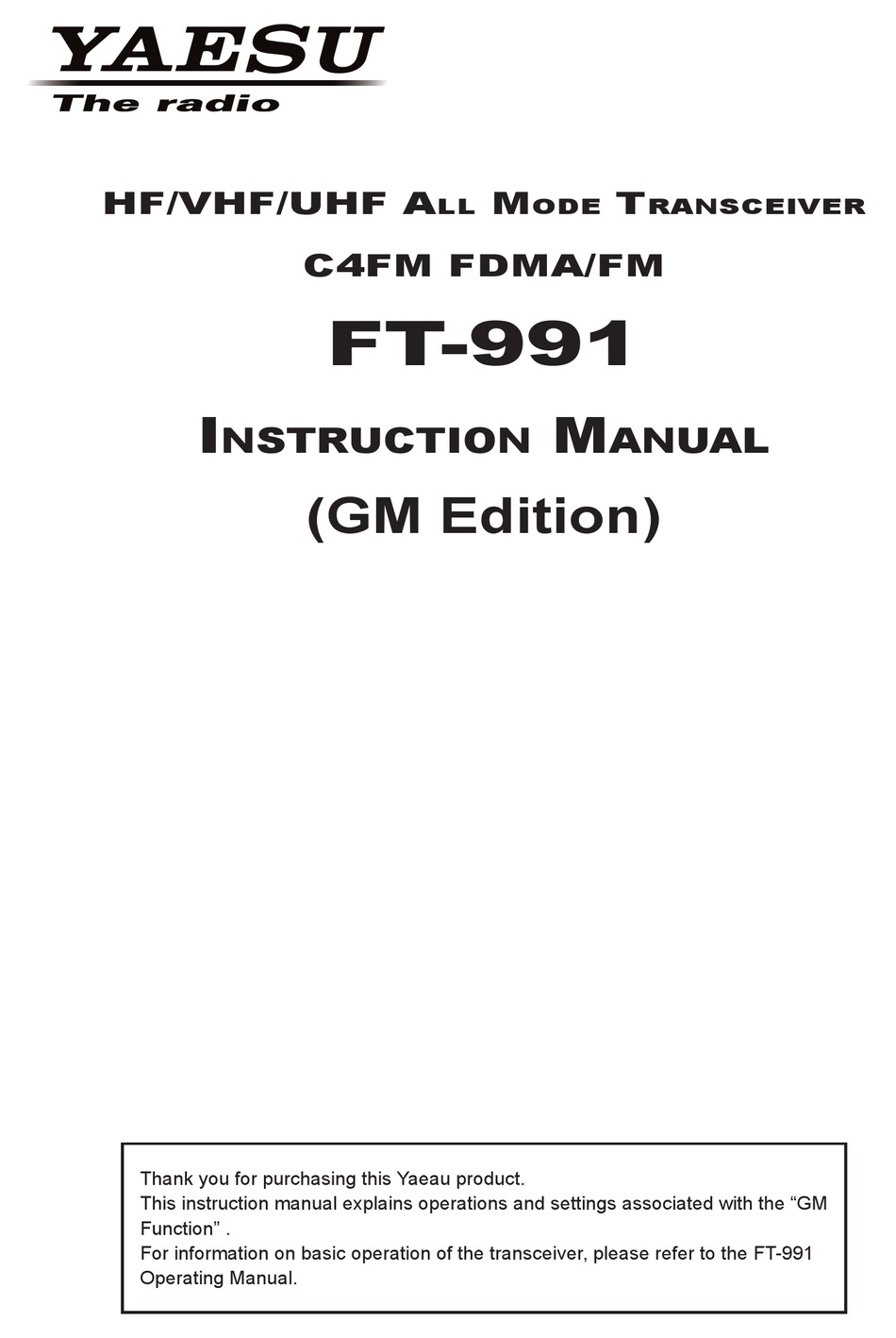 YAESU FT991 INSTRUCTION MANUAL Pdf Download ManualsLib