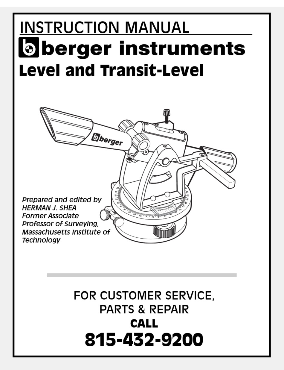 BERGER INSTRUMENT LEVEL AND TRANSITLEVEL INSTRUCTION MANUAL Pdf