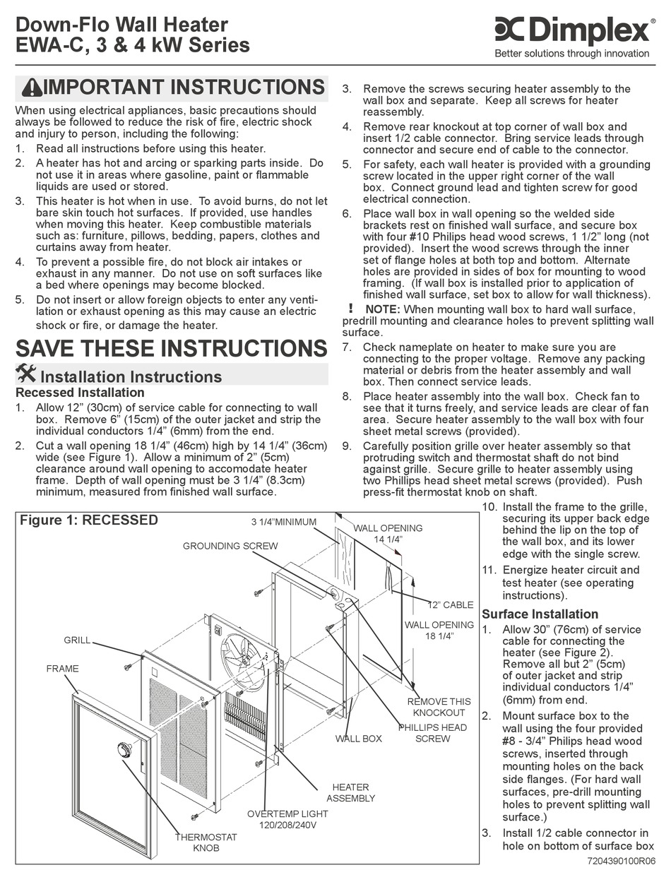 DIMPLEX EWA-C 3KW SERIES INSTRUCTIONS Pdf Download | ManualsLib