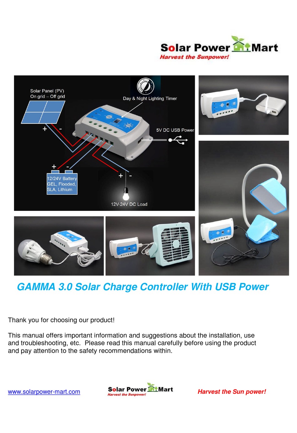 SOLARPOWER MART GAMMA 3.0 SOLAR CHARGE CONTROLLER WITH USB POWER USER