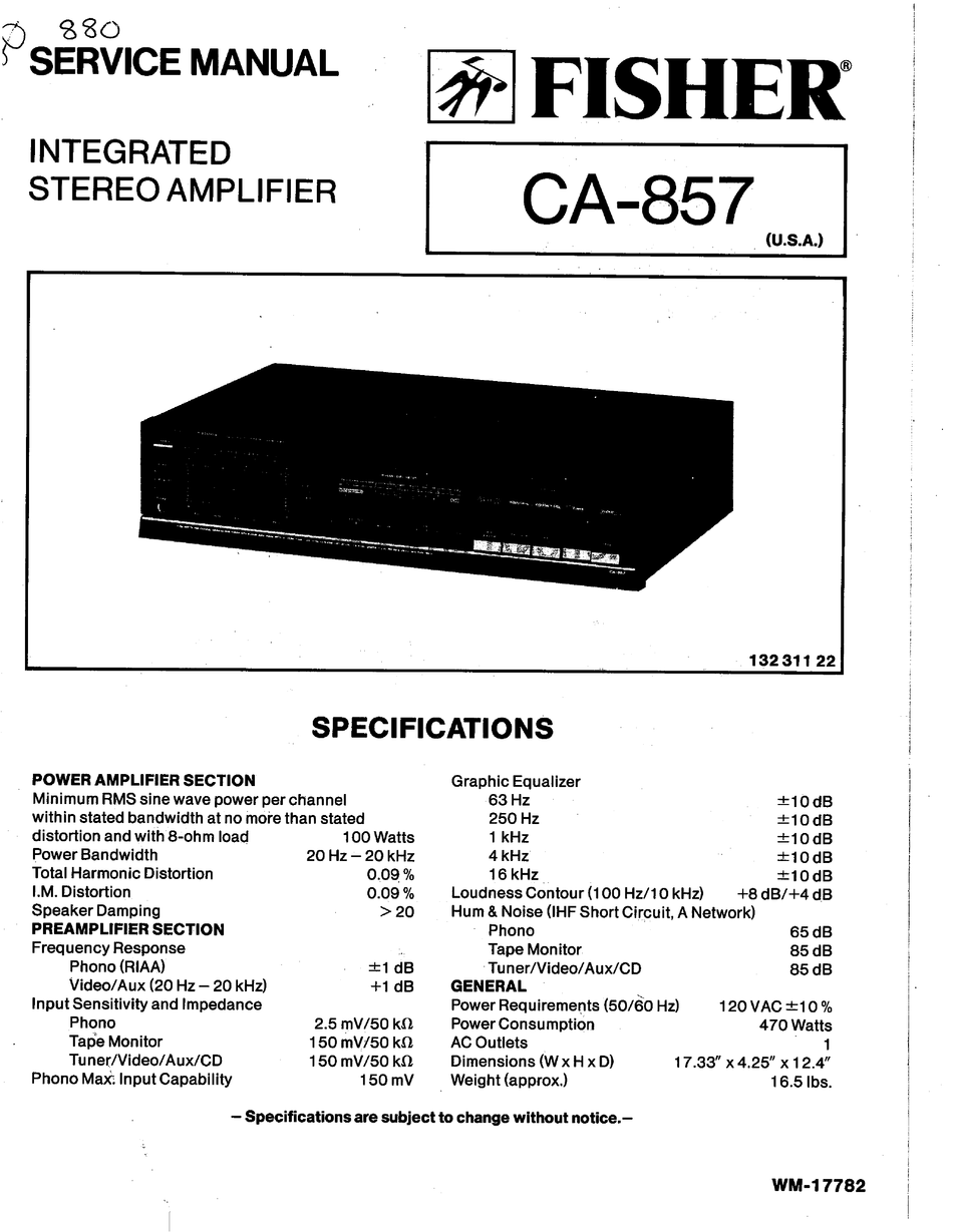 Fisher Ca 857 Service Manual Pdf Download Manualslib