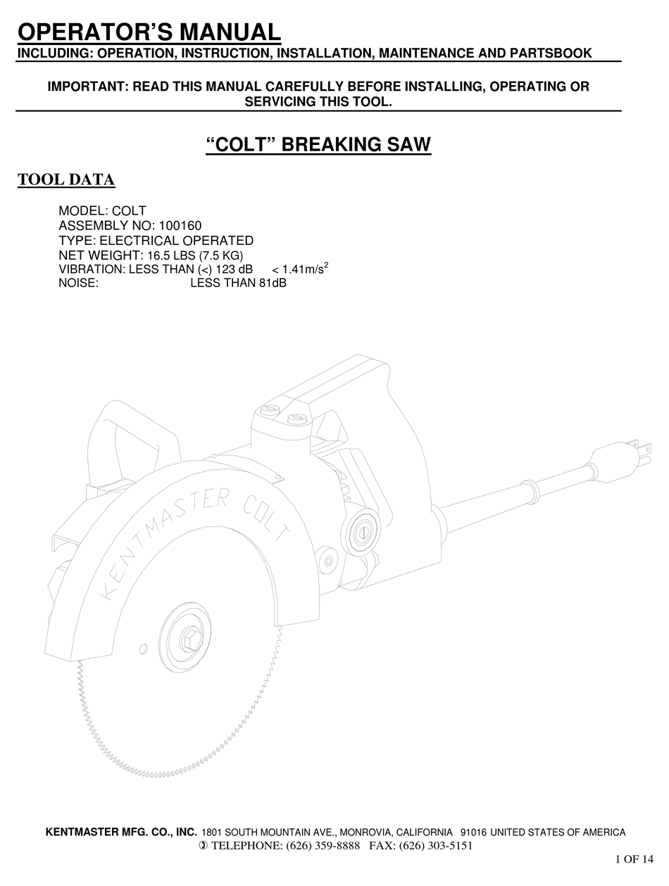 KENTMASTER COLT OPERATOR'S MANUAL Pdf Download ManualsLib