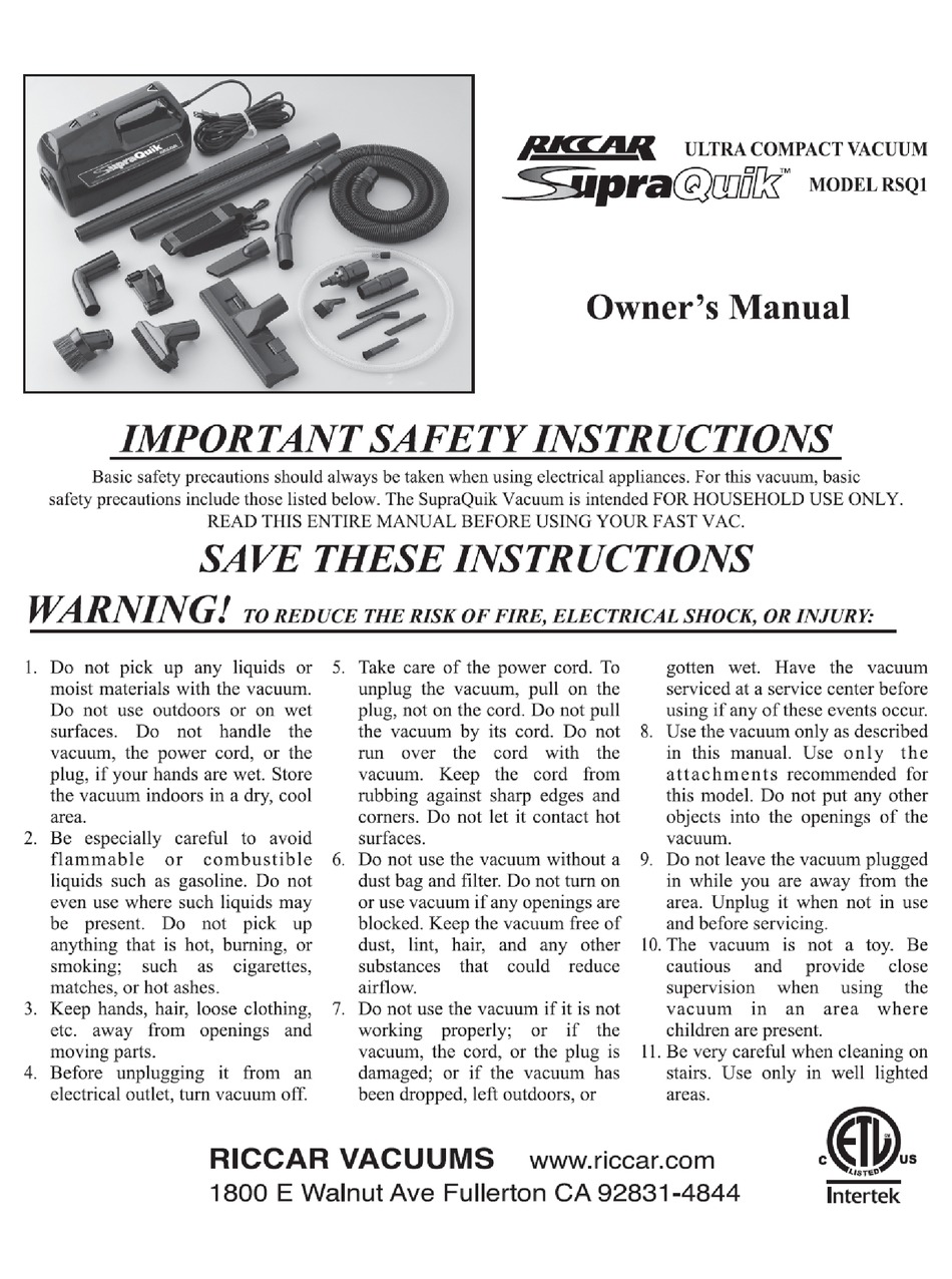 RICCAR SUPRAQUIK RSQ1 OWNER'S MANUAL Pdf Download ManualsLib