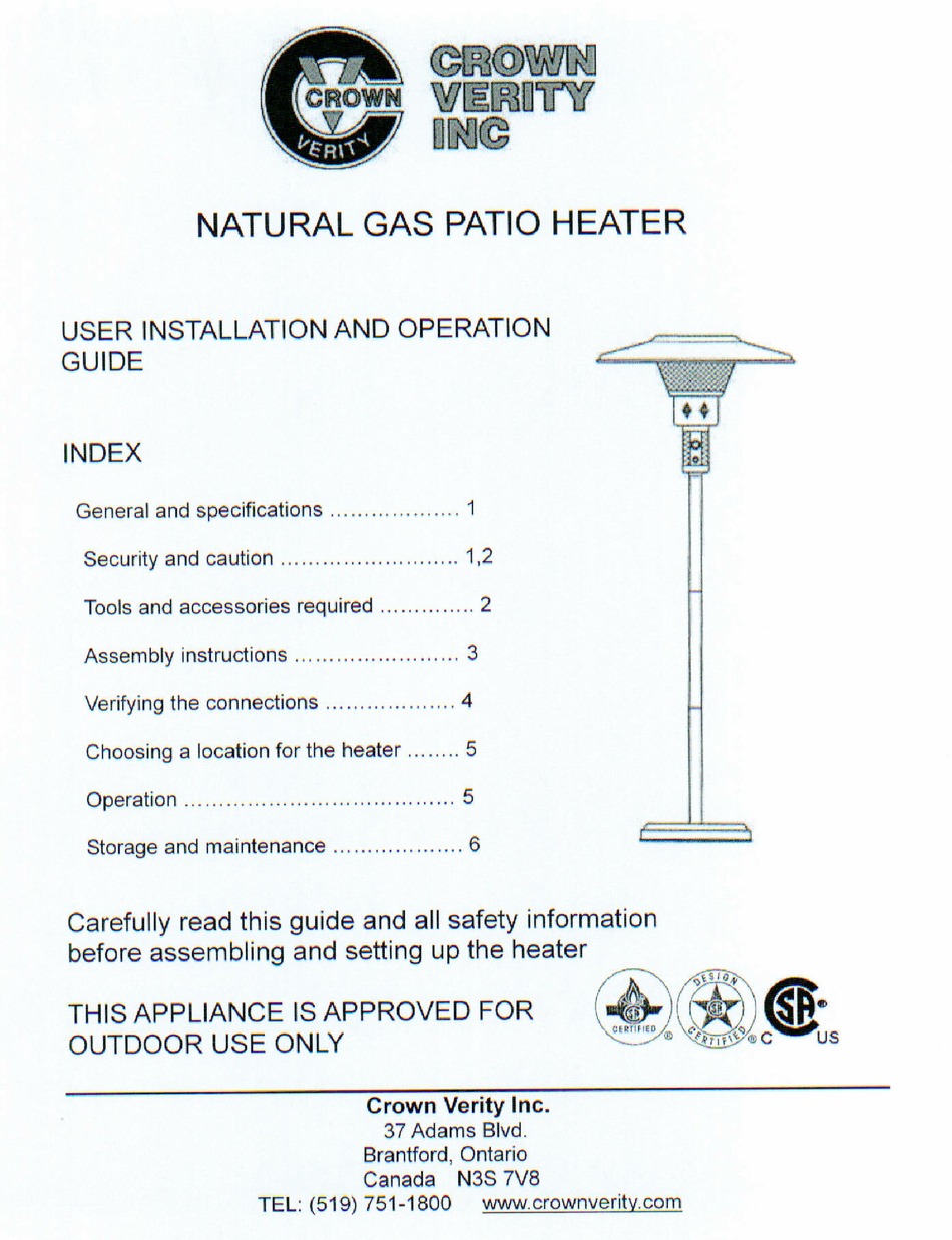 CROWN VERITY PATIO HEATER USER INSTALLATION AND OPERATION MANUAL Pdf Download ManualsLib