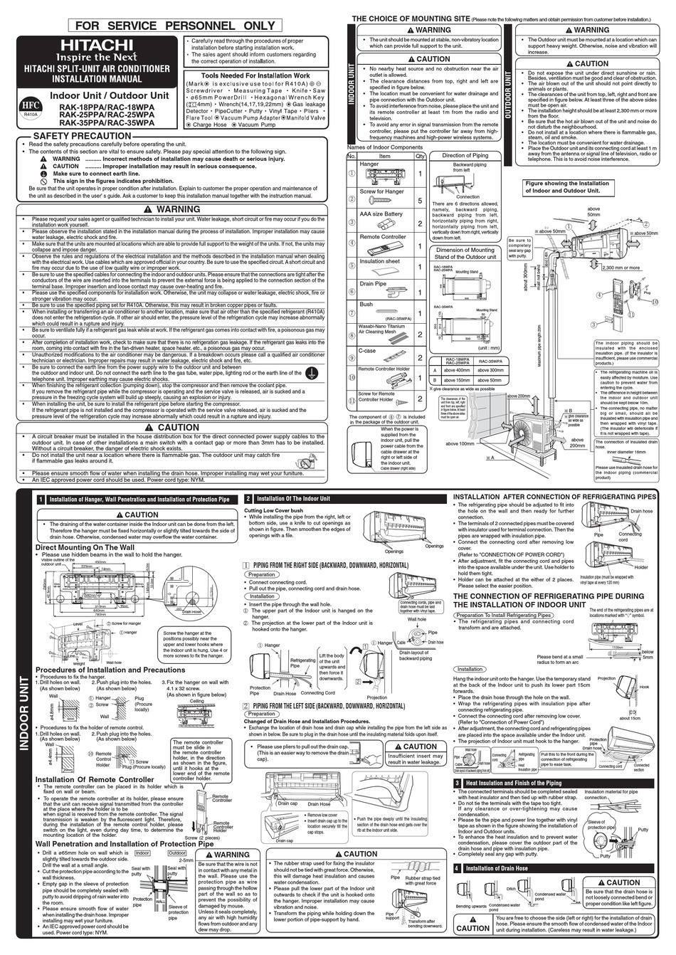 HITACHI RAK-18PPA INSTALLATION MANUAL Pdf Download | ManualsLib