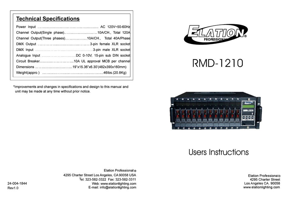 ELATION RMD-1210 USER INSTRUCTIONS Pdf Download | ManualsLib