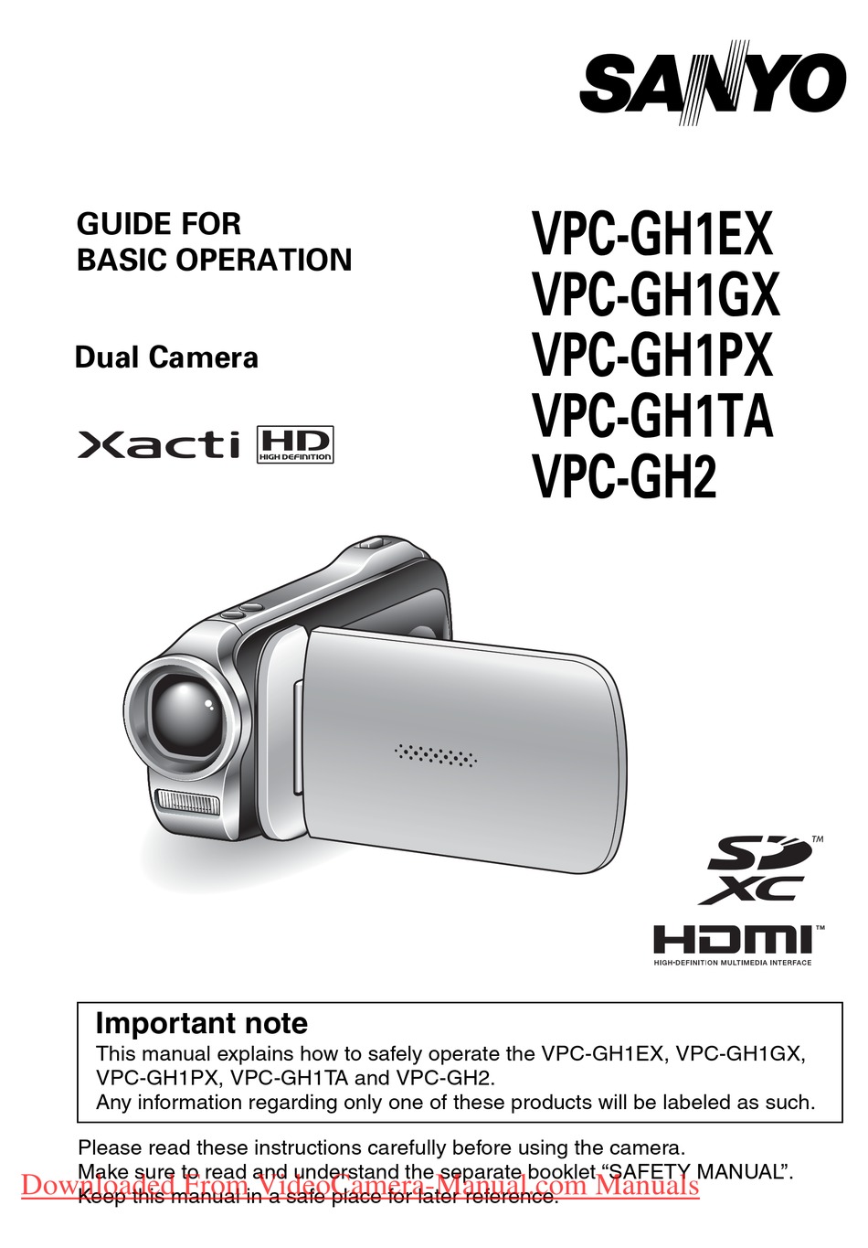 SANYO XACTI VPCGH1EX MANUAL FOR BASIC OPERATION Pdf Download ManualsLib