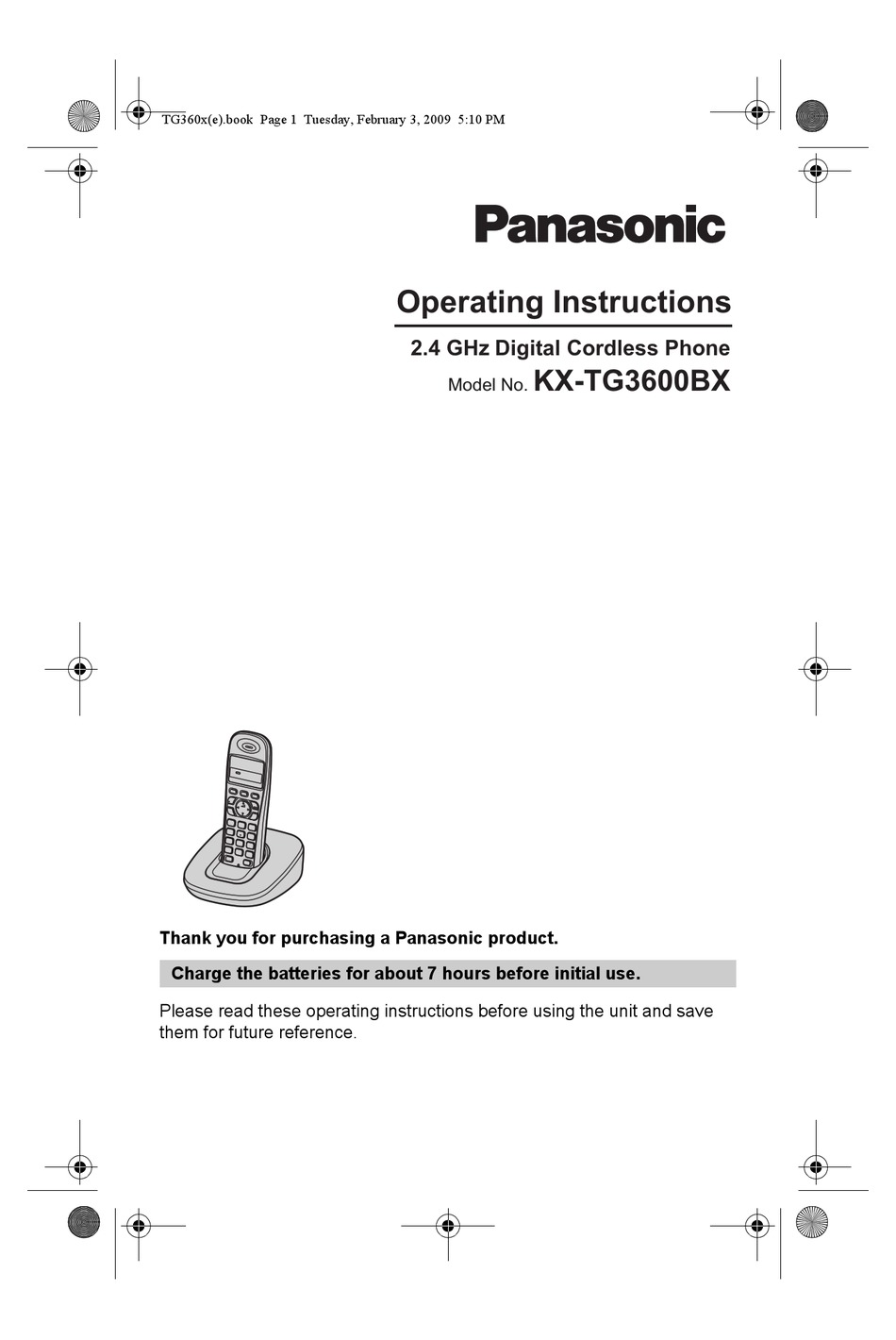 PANASONIC KX-TG3600BX OPERATING INSTRUCTIONS MANUAL Pdf Download