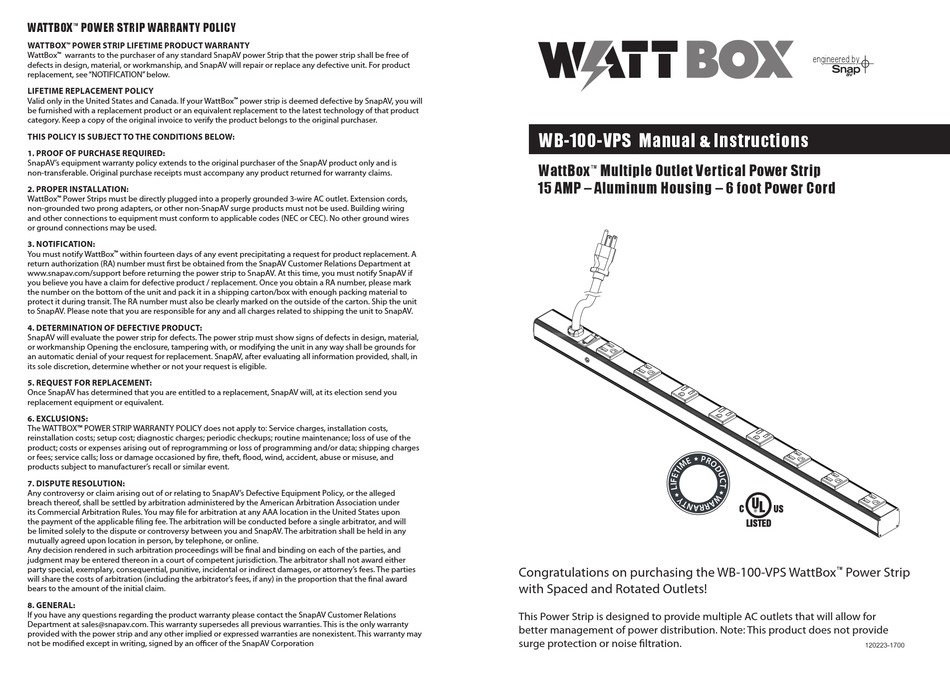 SNAP WB100VPS MANUAL INSTRUCTIONS Pdf Download ManualsLib