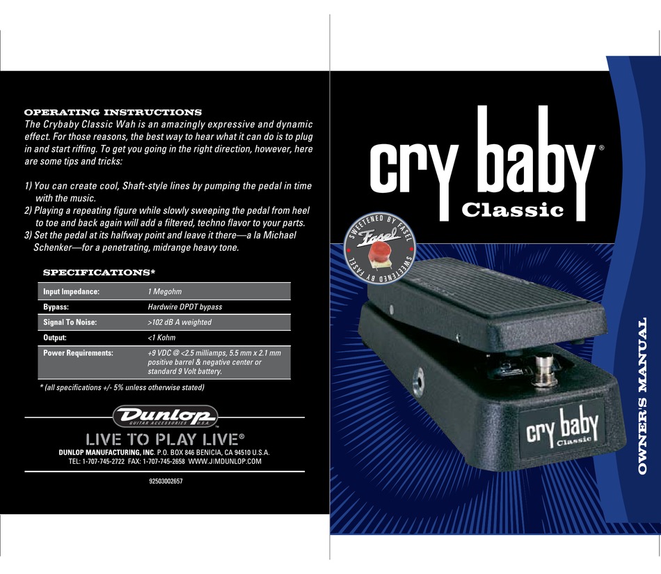 DUNLOP CRY BABY CLASSIC OWNER'S MANUAL Pdf Download | ManualsLib