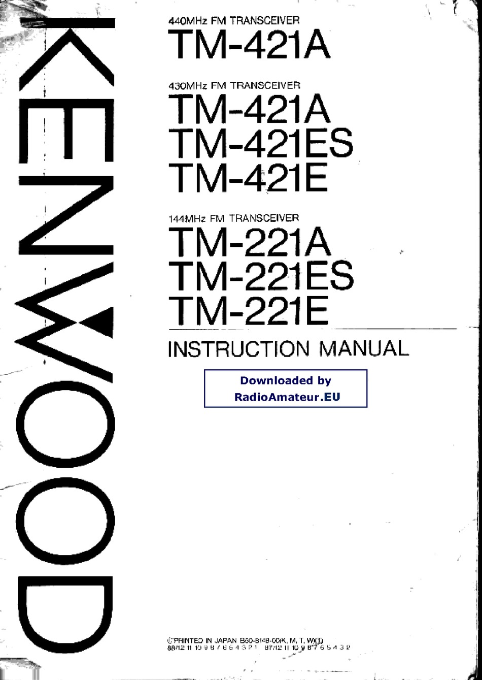 KENWOOD TM-421A INSTRUCTION MANUAL Pdf Download | ManualsLib