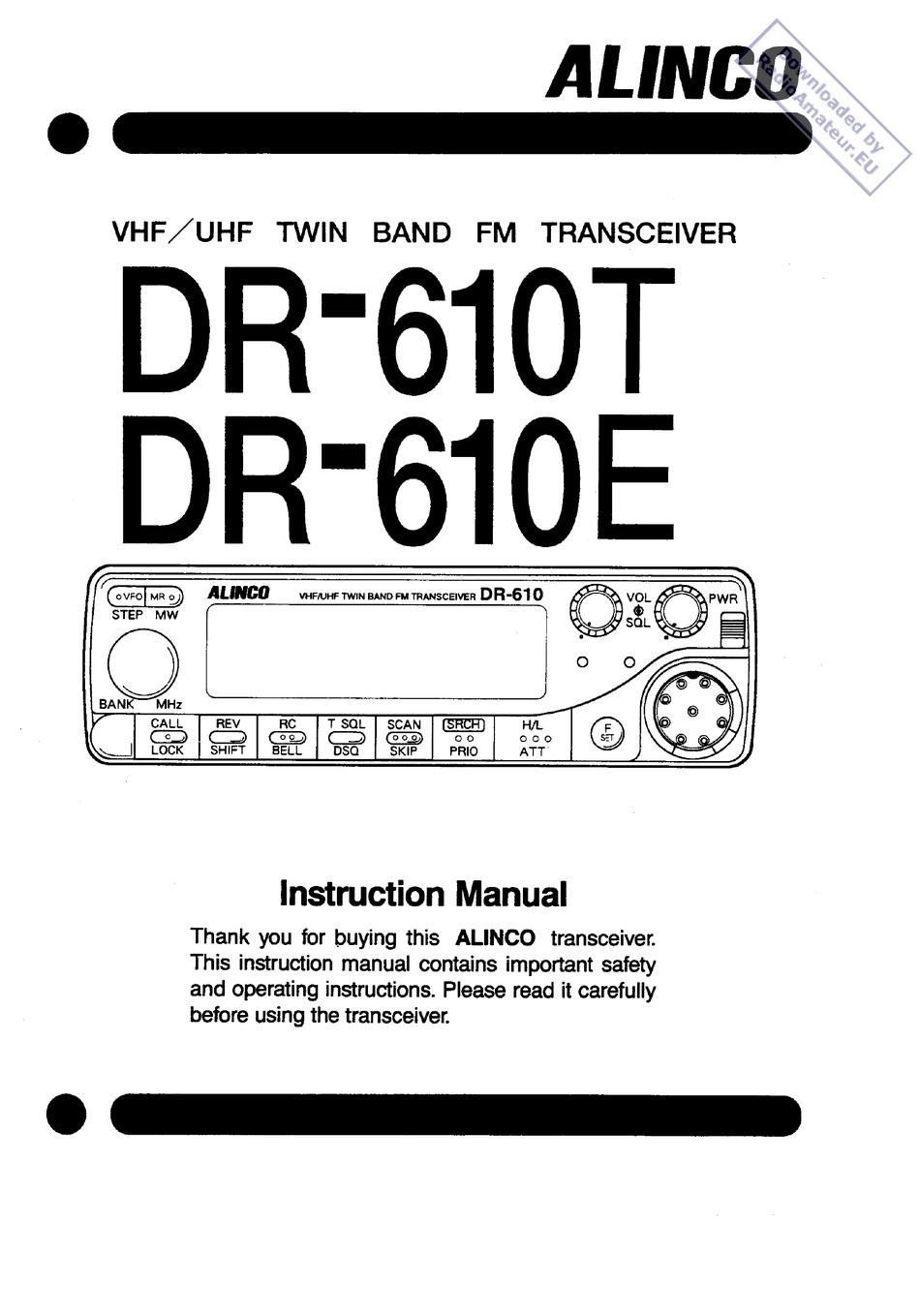 ALINCO DR 610T INSTRUCTION MANUAL Pdf Download ManualsLib
