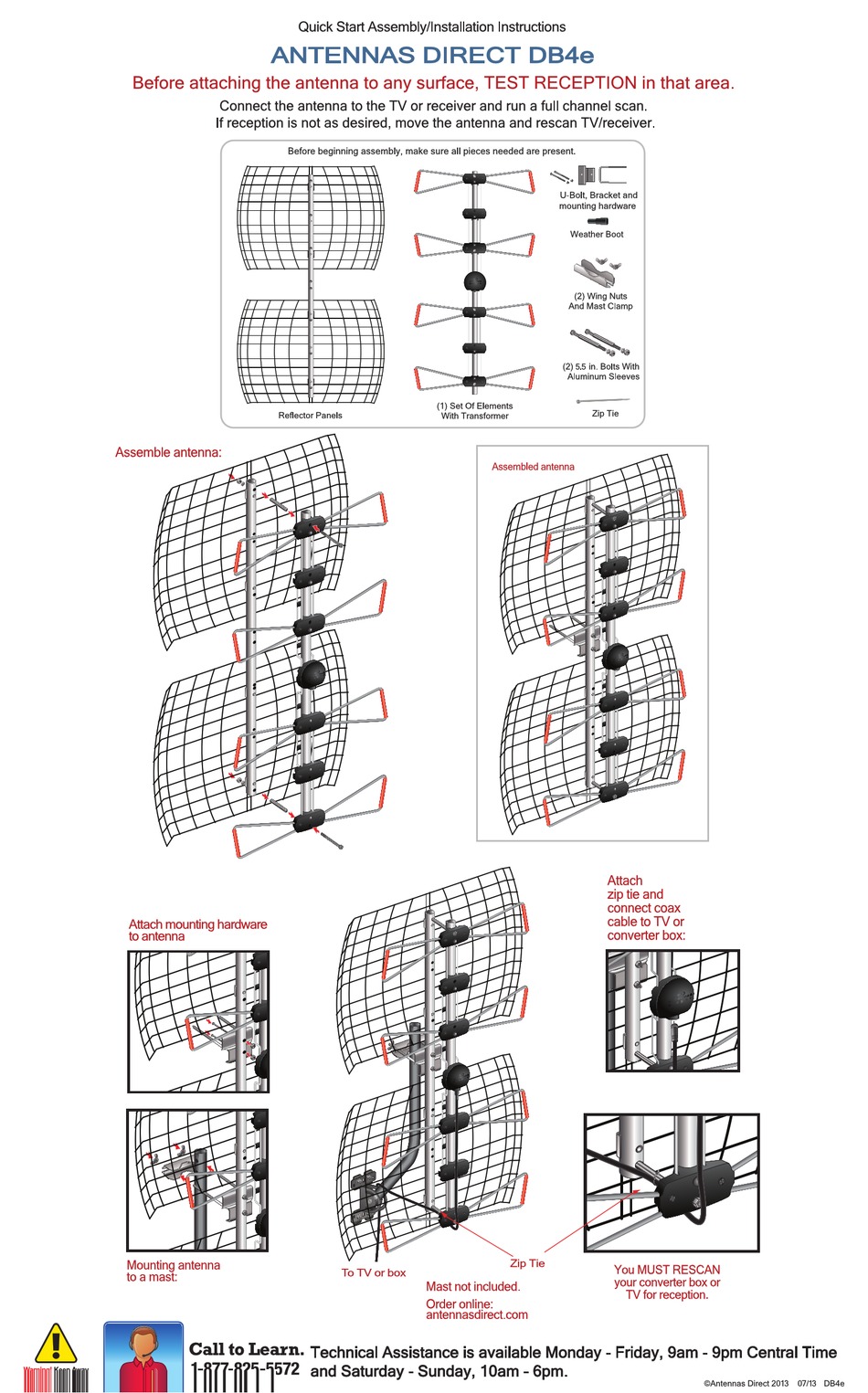 ANTENNAS DIRECT DB4E QUICK START ASSEMBLY/INSTALLATION INSTRUCTIONS Pdf