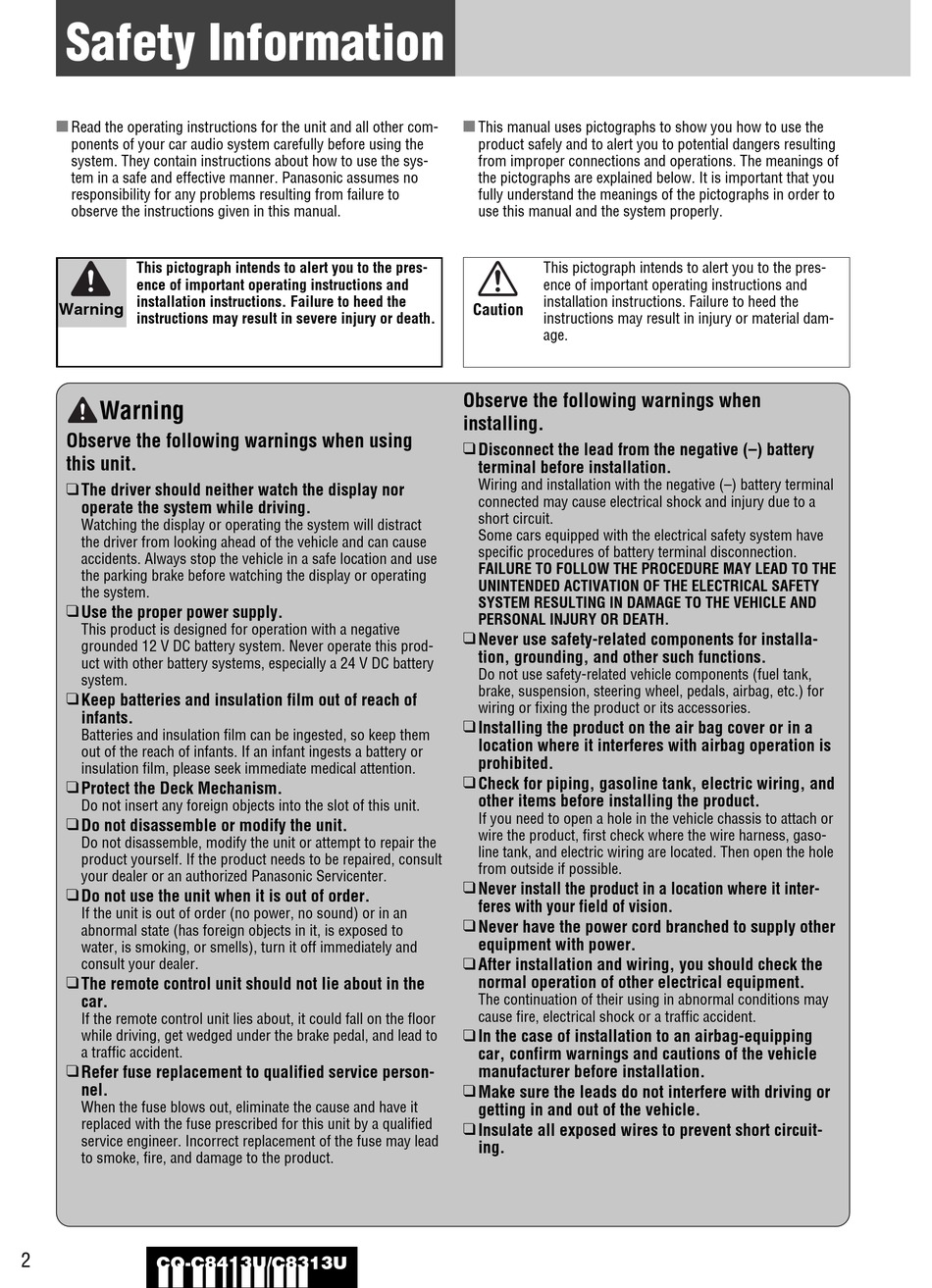 PANASONIC CQ-C8413U OPERATING INSTRUCTIONS MANUAL Pdf Download | ManualsLib